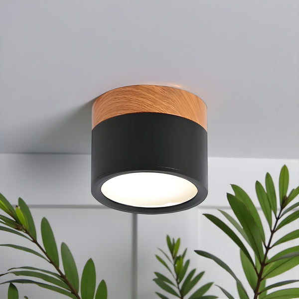 Moderne skandinavisk planmonteret cylinderformet LED-loftlampe