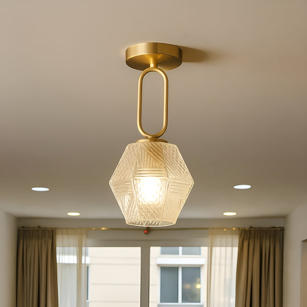 Semi-planmonteret loftlampe i vintage-slebet glas