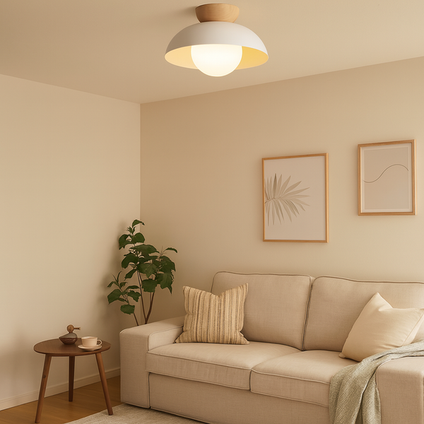 Skandinavisk semi-planmonteret kuppelloftlampe